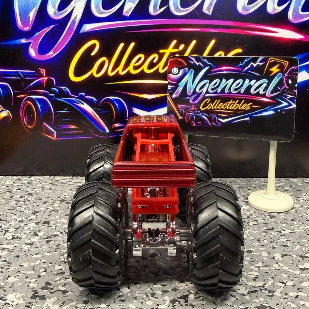 Hot Wheels Monster Trucks Metallic Red Pinstripe Diecast Toy Truck Chrome Rims